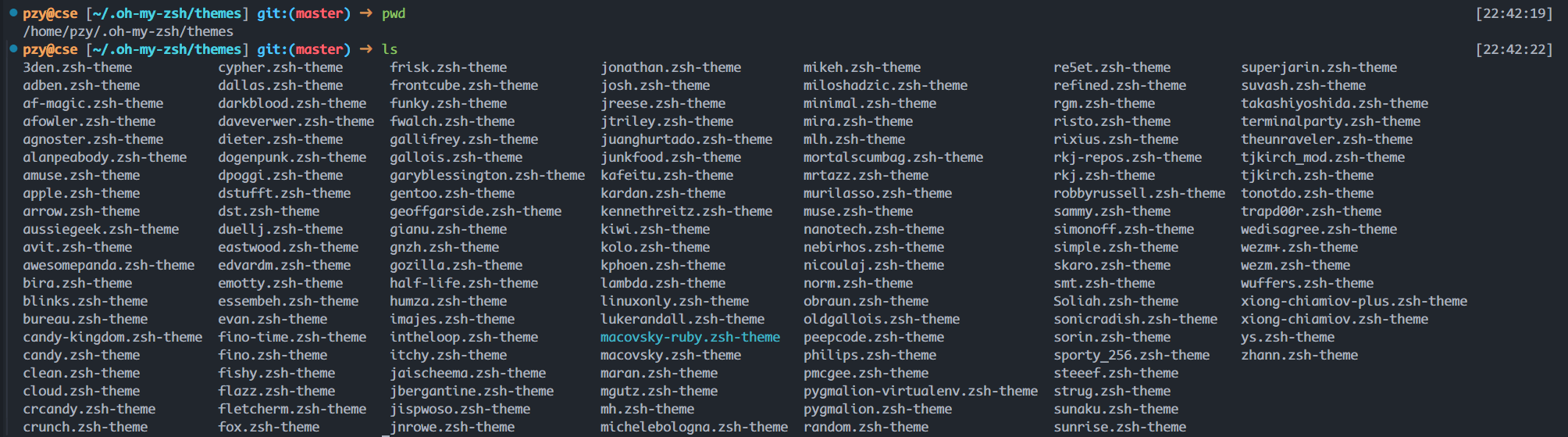 zsh 内置的主题样式 zsh 内置的主题样式